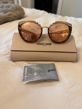 Roberto Cavalli Crown Cat Eye Sunglasses Tortoise Rose Gold Embellished NWOT